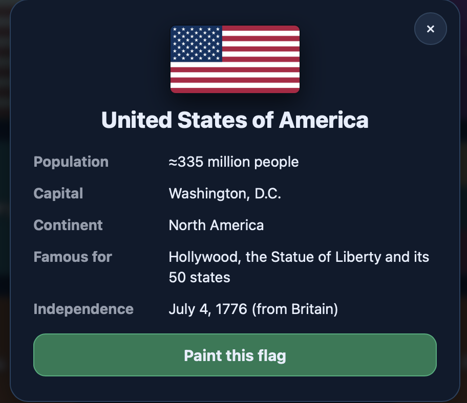 Country facts card for the United States